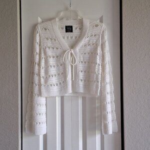 FCT With Love White Crochet Front Tie Cardigan Women's Size S